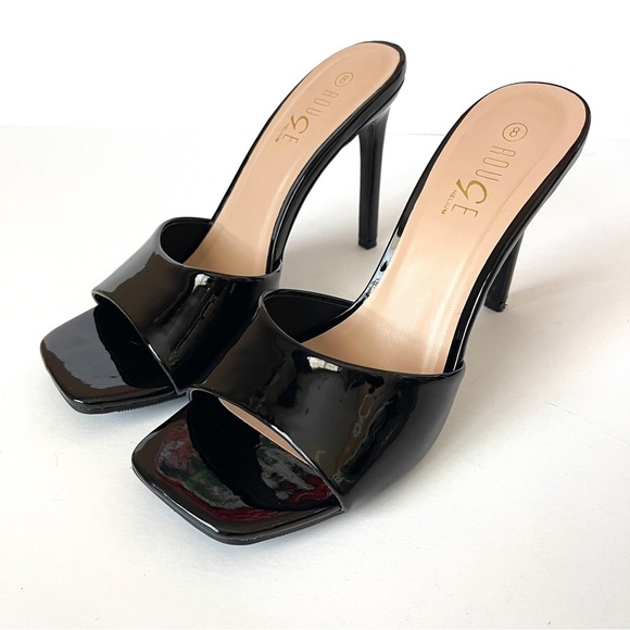 ROUGE HELIUM | Black Patent Leather Square Toe Heeled Mules Sz 8 - Picture 2 of 10